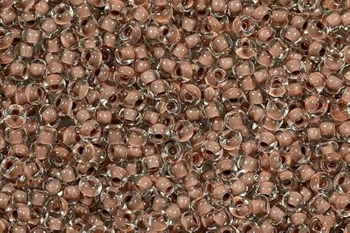 250g (21612 pcs) Round Rocailles Glass Seed Beads Preciosa Ornela 10/0, 2.2-2.4 mm (0.09-0.09 inches) ~ bulk pack, crystal, colour lined brown (38317) von Bohemia Crystal Valley
