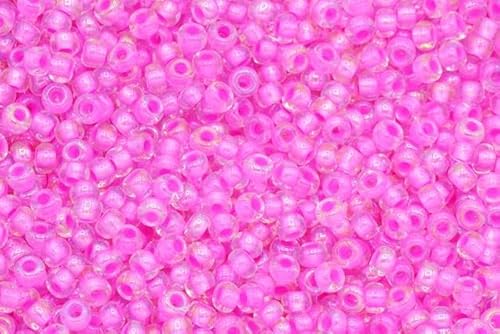 250g (21612 pcs) Round Rocailles Glass Seed Beads Preciosa Ornela 10/0, 2.2-2.4 mm (0.09-0.09 inches) ~ bulk pack, crystal, colour lined pink, rainbow (58577) von Bohemia Crystal Valley