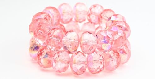 30 pcs Faceted Special Cut Rondelle Fire Polished Beads, Crystal Light Pink Ab (00030-34304-AB), 13 x 9 mm, Glass, Czech Republic von Bohemia Crystal Valley