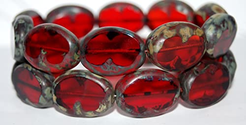 30 stk Tisch geschnittene ovale Perlen, gemischte Farben Ruby Travertin (Ruby 86800 Mix), Glas, Tschechische Republik, Größe 22 x 17 mm (0.87 x 0.67 in) von Bohemia Crystal Valley