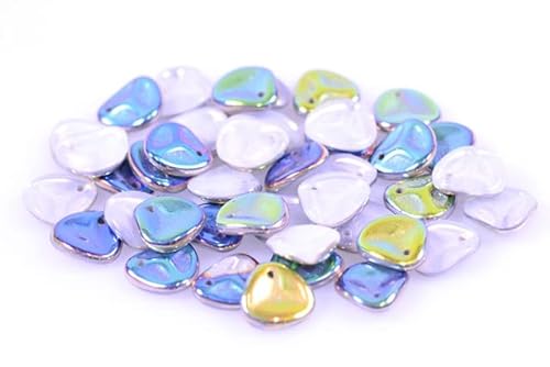 300pcs Rosenblütenperlen 8 x 7 mm, Kreide weißer Kristall -Vitrail -Mittelbeschichtung (3000-28101), Böhmisches Kristall Glas, Tschechien 11100077 Großhandlespackung Rose Petal Beads von Bohemia Crystal Valley