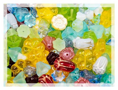 40 g Summer Mix of Small Czech Glass Flower Beads, Hand Made Set Kit, Flowers 01 von Bohemia Crystal Valley