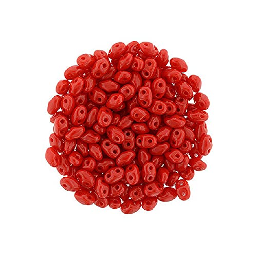 5 g Matubo MiniDuo 2-hole smaller SuperDuo glass beads, 2.5 x 4 mm opaque red (Matubo Miniduo 2-Loch kleinerer Superduo-Glasperlen Ungenau rot) von Bohemia Crystal Valley
