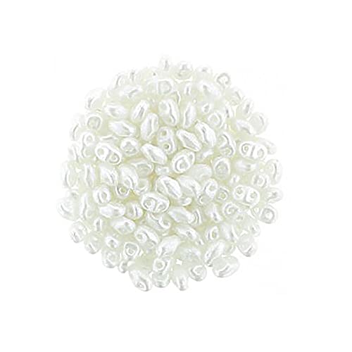 5 g Matubo MiniDuo 2-hole smaller SuperDuo glass beads, 2.5 x 4 mm pastel white (Matubo Miniduo 2-Loch kleinerer Superduo-Glasperlen Pastellweiß) von Bohemia Crystal Valley