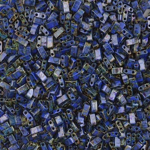 5 g Miyuki 2-hole Beads, size Half Tila 5 x 2.3 mm, Picasso Opaque Cobalt (# 4518), Japan, Glass von Bohemia Crystal Valley