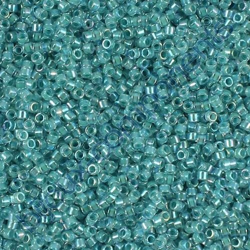 5 g Miyuki DELICA Seed Beads Rocailles, size 11/0, Inside Dyed Turquoise Green Ab (# DB0079), Japan, Glass von Bohemia Crystal Valley