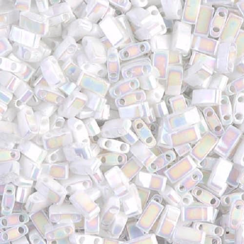 5 g Miyuki Tila-Half Tila-Quater Tila 2-hole Beads, size Half Tila 5 x 2.3 mm, Opaque Rainbow White (# 471), Japan, Glass von Bohemia Crystal Valley