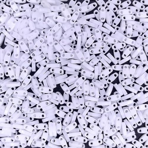 5 g Miyuki Tila-Half Tila-Quater Tila 2-hole Beads, size Quater Tila 5 x 1.2 mm, Opaque White (# 402), Japan, Glass von Bohemia Crystal Valley