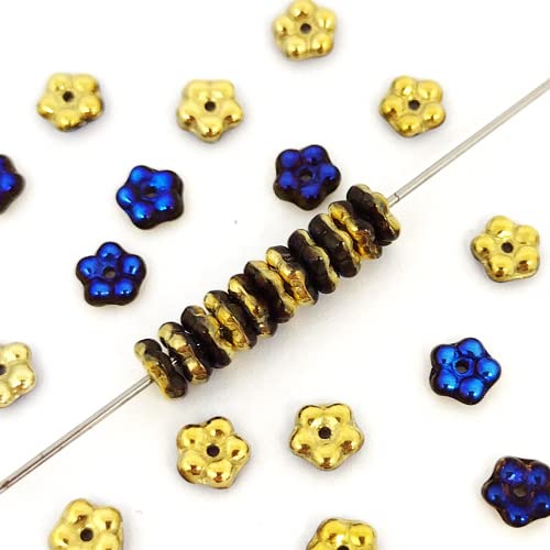 5 g PRECIOSA glass beads forget-me-not flower, 5 mm Crystal Blue Gold (Preciosa Glasperlen Vergiss-me-nicht-Blume blau) von Bohemia Crystal Valley