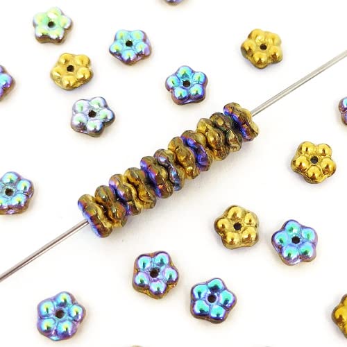 5 g PRECIOSA glass beads forget-me-not flower, 5 mm Crystal Purple turquoise Gold (Preciosa Glasperlen Vergiss-me-nicht-Blume lila) von Bohemia Crystal Valley