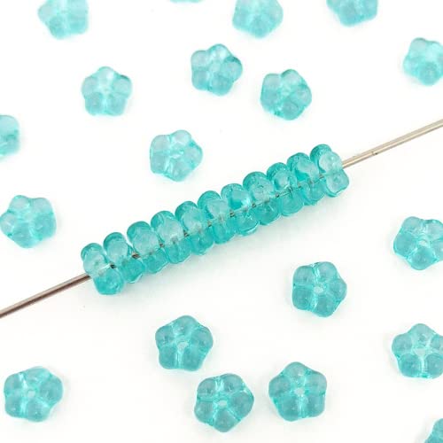 5 g PRECIOSA glass beads forget-me-not flower, 5 mm Crystal Turquoise Solgel (Preciosa Glasperlen Vergiss-me-nicht-Blume Türkis) von Bohemia Crystal Valley
