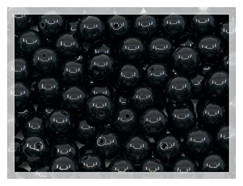 50 Gramm (ca. 70 stk) 8 mm runde gepresste tschechische Glasperlen druk Jet Black Schwarz, groß Perlen zum Auffädeln, Großpackung von Bohemia Crystal Valley