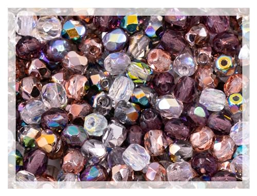 50 g (ca. 600 Stück) MIX aus Facettierte geschliffene tschechische Glasperlen 4mm, funkelnd glänzend Schliffperlen Feuerpoliert von Bohemia Crystal Valley