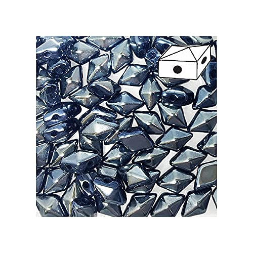 50 g DIAMONDUO glass two-hole beads rhombus gemduo, 5 x 8 mm Blue Hematite (Diamonduo-Glas Zwei-Loch-Perlen Rhombus GEMDUO Blauer Hämatit) von Bohemia Crystal Valley