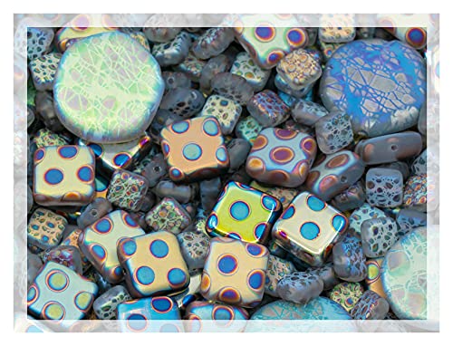 50g Mix of Unique Czech Bohemia Glass Pressed Beads, Light Blue AB Sliperit, Patterned, Matte and Glossy, FAN-03 von Bohemia Crystal Valley