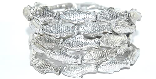 50 stk Fisch gepresste Glasperlen, Silber (27000), Glas, Tschechische Republik, Größe 25 x 12 mm (0.98 x 0.47 in) von Bohemia Crystal Valley