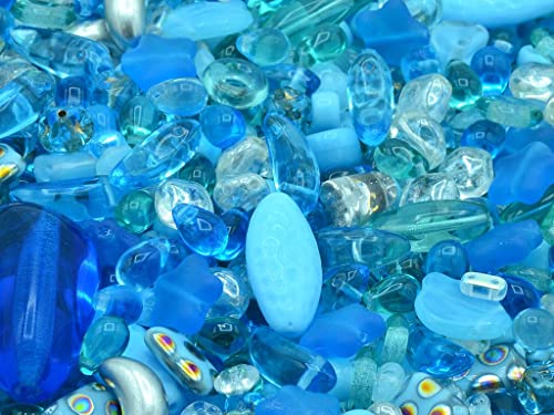 50g Mischglasperlen verschiedene Formen Mix, Mixed Aqua, Böhmisches Kristall Glas, Tschechien MIX Mixed Glass Beads different shapes von Bohemia Crystal Valley
