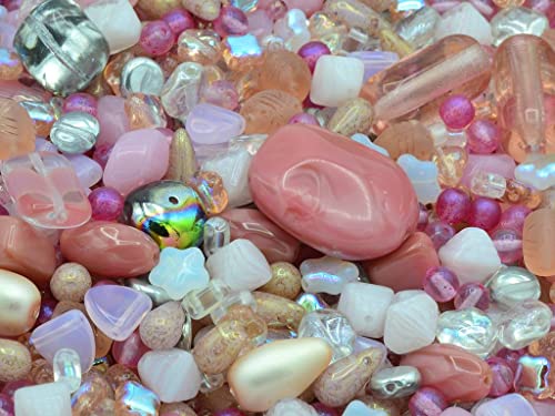 50g Mischglasperlen verschiedene Formen Mix, Pink, Böhmisches Kristall Glas, Tschechien MIX Mixed Glass Beads different shapes von Bohemia Crystal Valley
