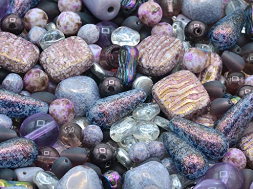 50g Mischglasperlen verschiedene Formen Mix, Purple, Böhmisches Kristall Glas, Tschechien MIX Mixed Glass Beads different shapes von Bohemia Crystal Valley