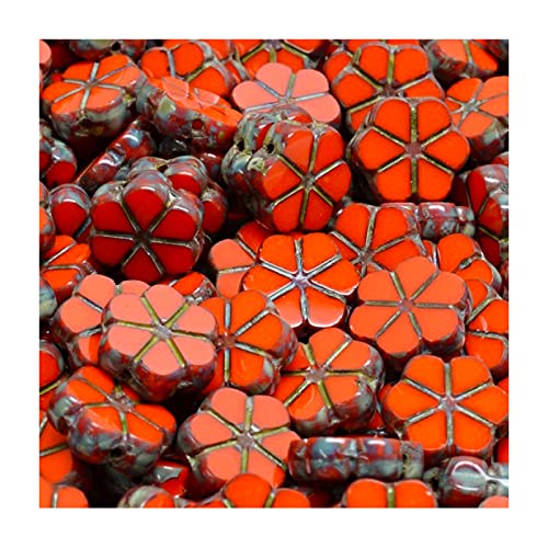 6 stk Table cut Czech glass beads little flower, 10 x 10 mm Red (Tischschnitt Tschechische Glasperlen Kleine Blume rot) von Bohemia Crystal Valley