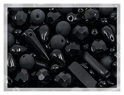 60 g Glasperlenmischung mit Tropfen, Tischschliff und Feuerpolitur tschechische Perlen, glänzend und matt schwarz von Bohemia Crystal Valley