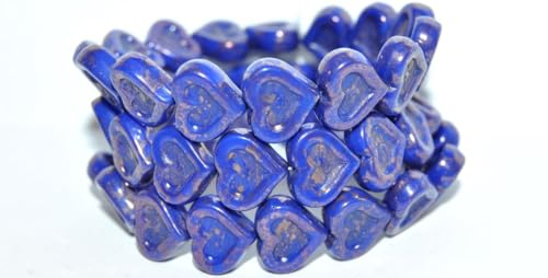 60 pcs Heart With Heart Pressed Glass Beads, Rich Blue Terracotta Copper Copper (33060 15435 Copper), 14 x 12 mm, Glass, Czech Republic von Bohemia Crystal Valley