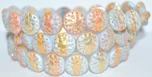 60 pcs Round Flower Edelweiss Pressed Glass Beads, 43019126 Ab 2Xside (43019126-AB-2XSIDE), 15 mm, Glass, Czech Republic von Bohemia Crystal Valley