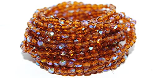600 stk Feuer polierte runde facettierte Perlen, transparente orange AB (10060 AB), Glas, Tschechische Republik, Größe 4 mm (0.16 in) von Bohemia Crystal Valley