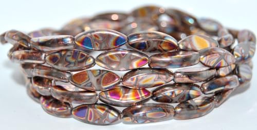 80 pcs Boat Oval Pressed Glass Beads, Mix Brown Crystal Batika (16617-BATIKA), 18 x 7 mm, Glass, Czech Republic von Bohemia Crystal Valley