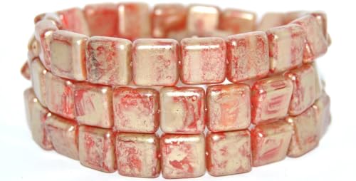 80 pcs Flat Square Pressed Glass Beads, Mixed Colors Orange 43710 (MIX-ORANGE-43710), 11 mm, Glass, Czech Republic von Bohemia Crystal Valley