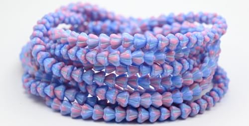 Bell Flower Pressed Glass Beads, Mix Blue Pink Opaque Light Blue Lined (37724-54308), Glass, Czech Republic ~ STRANDED (6 x 6 mm) von Bohemia Crystal Valley