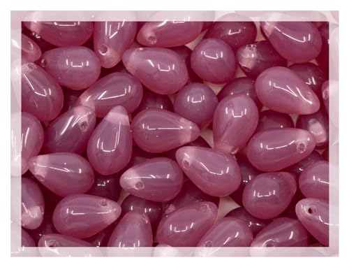 Czech 50-Piece Glass Beads, 6x9mm, Teardrop Opal Dark Pink von Bohemia Crystal Valley