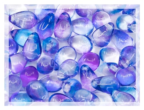 Czech 50-Piece Glass Beads, 6x9mm, Teardrop Transparent Crystal Blue Purple von Bohemia Crystal Valley