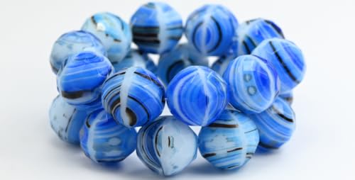 Fire Polished Round Faceted Beads, Blue Stripes (65000), Glass, Czech Republic (16 x 16 mm) von Bohemia Crystal Valley
