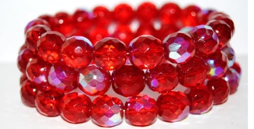 Fire Polished Round Faceted Beads, Ruby Red Ab (90080-AB), Glass, Czech Republic (12 x 12 mm) von Bohemia Crystal Valley