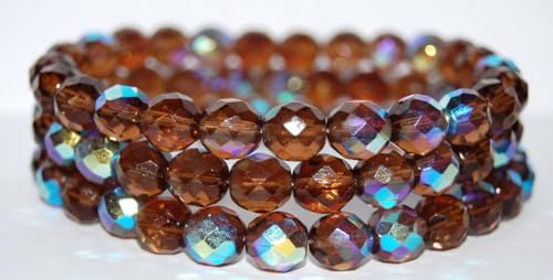 Fire Polished Round Faceted Beads, Transparent Brown Ab (10210-AB), Glass, Czech Republic (10 x 10 mm) von Bohemia Crystal Valley