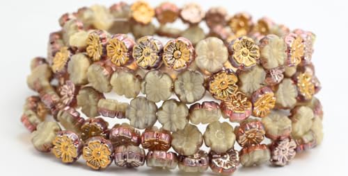 Hawaii Flower Pressed Glass Beads, Beige Silky Rose Gold Capri (16017-27101), Glass, Czech Republic (10 x 10 mm) von Bohemia Crystal Valley