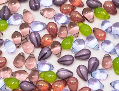 OUTLET 10 grams Drop Beads, 6 x 9 mm, Mixed Colors Green Lavender (MIX-GREEN-LAVENDER), Glass, Czech Republic von Bohemia Crystal Valley
