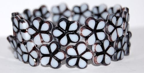 Table Cut Flower Beads, Brown White Matte (17025-M), Glass, Czech Republic (17 x 17 mm) von Bohemia Crystal Valley