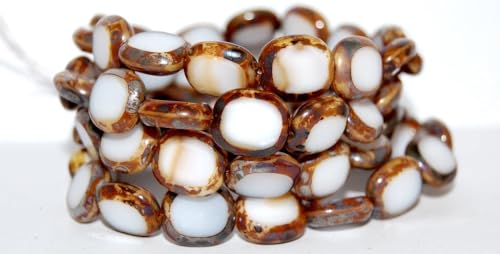 Table Cut Round Candy Beads, Dark Beige Picasso (07193-43400), Glass, Czech Republic (14 x 12 mm) von Bohemia Crystal Valley
