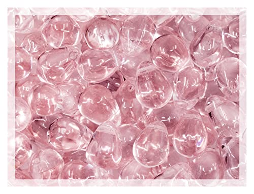 Tschechische Glasperlen, 50 Stück, 6 x 9 mm, Teardrop Rose Pink Rosaline transparent, Perlen für Anhänger, Dekoration und Schmuckherstellung (70110-70120) von Bohemia Crystal Valley