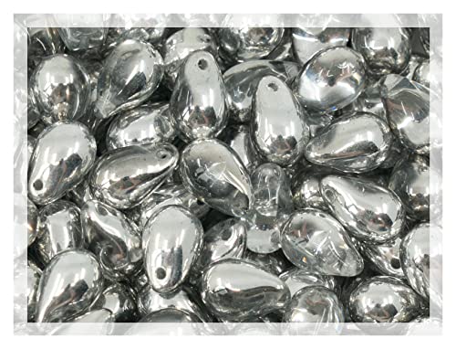 Tschechische Glasperlen, 50 Stück, 6 x 9 mm, Teardrop Tropfenförmiger Labradorit aus Kristallsilber, halbbeschichtet, Perlen für Anhänger, Dekoration und Schmuckherstellung (61100) von Bohemia Crystal Valley