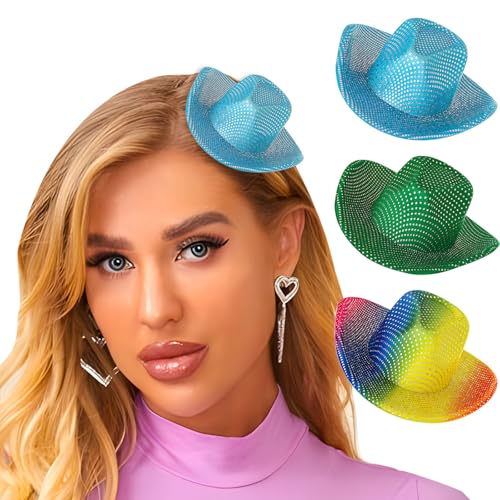 Bohend Mini Western Cowboyhüte Glitzer Cowgirlhut Haarspangen Discoparty Puppenhausdeko Cosplay Kostümzubehör 3-tlg (polka dot 01) von Bohend