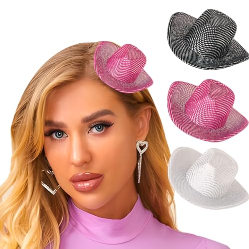 Bohend Mini Western Cowboyhüte Glitzer Cowgirlhut Haarspangen Discoparty Puppenhausdeko Cosplay Kostümzubehör 3-tlg (polka dot 02) von Bohend