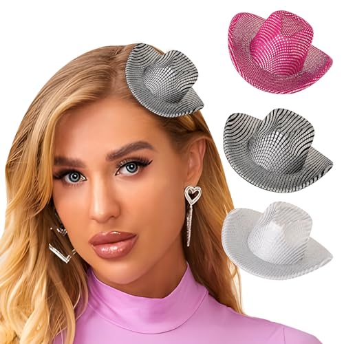 Bohend Mini Western Cowboyhüte Glitzer Cowgirlhut Haarspangen Discoparty Puppenhausdeko Cosplay Kostümzubehör 3-tlg (polka dot 03) von Bohend