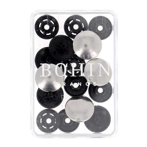BOHIN France Metallische Finger Druckknöpfe - Metallfinish Stoff Druckknöpfe für Projekte Nähen, Kunststoff, Silber, 14mm - 4 Stücke von Bohin