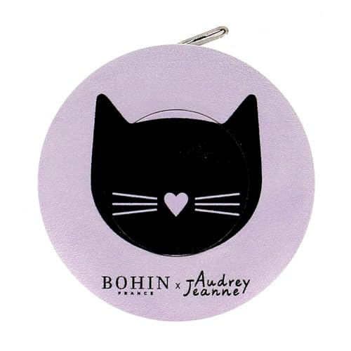 Bohin BO99041 Automatisches Cat Themed-Beidseitiges Maßband mit Zentimeter-und Inch-Anzeige, für Näh-und Messprojekte, Plastic, Schwarz von Bohin