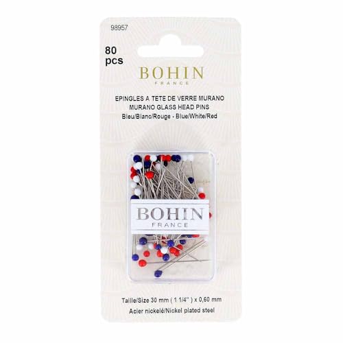 Bohin - Bohin Blau/Rot/Weiß (30x0.60mm) Glaskopf Stifte - 80 Stücke von Bohin