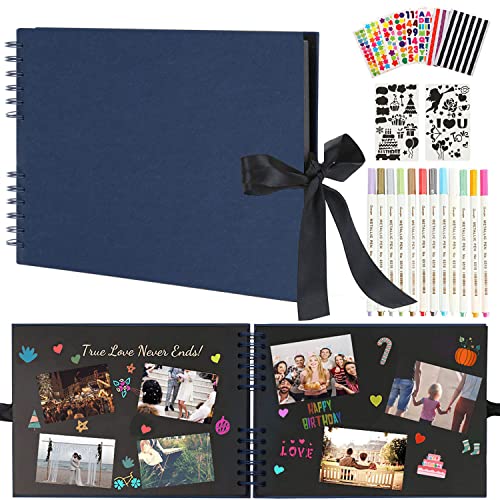 Boic Fotoalbum Zum Selbstgestalten 80 Schwarze Scrapbook Fotoalben, DIY Vintage Fotobuch zum Einkleben, Kann als Abschluss Geschenk, Geburtstagsgeschenk, Hochzeitstagsgeschenk (Blau) von Boic