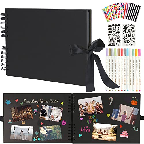 Boic Fotoalbum Zum Selbstgestalten 80 Schwarze Scrapbook Fotoalben, DIY Vintage Fotobuch zum Einkleben, Kann als Abschluss Geschenk, Geburtstagsgeschenk, Hochzeitstagsgeschenk (Schwarz) von Boic